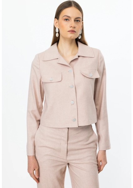 Kadın Süs Kapak Cepli Kısa Ceket 4196 Pink