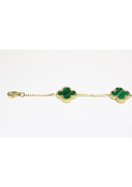 14 Ayar Altın 5 Yoncalı Yeşil Bileklik indirimleri
