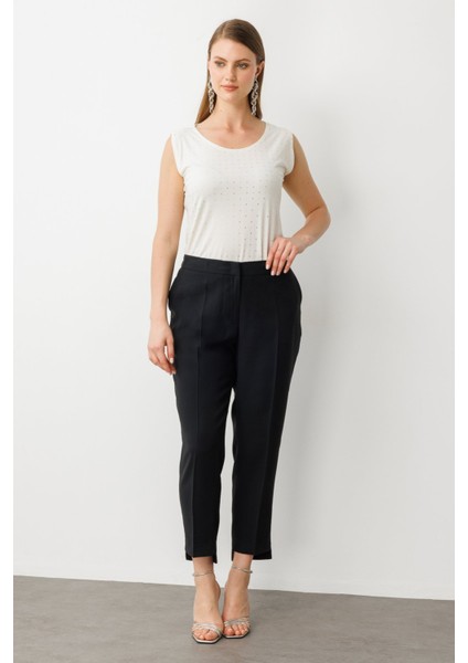 Kadın Büyük Beden Beli Lastikli Yan Cepli Pantolon 2108 Siyah