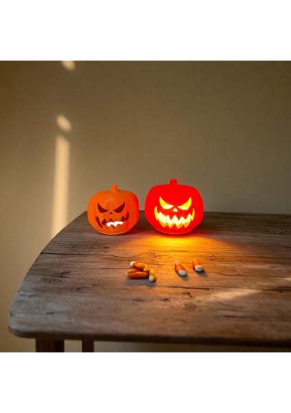 Ceresshop 2'li Set Balkabağı Şeklinde Tealight Mumluk – Halloween Dekor Turuncu