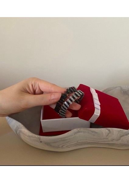 2’li Hematit Bileklik Seti – El Işçiliği, Doğal Taş, Ayarlanabilir Özel Tasarım