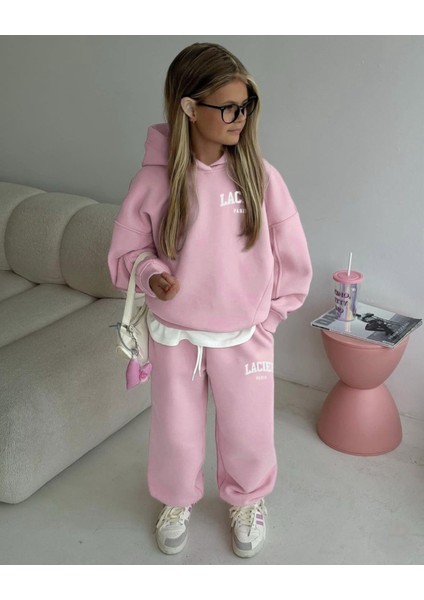 Kız Çocuk Pamuklu Pembe Kapüşonlu Sweatshirt Eşofman Alt-Üst Takım fiyatları