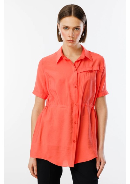 Kadın Beli Bağcıklı Düğmeli Bluz 3342 Mercan