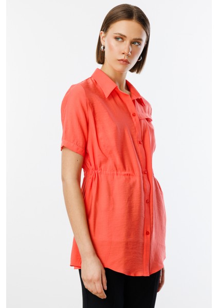 Kadın Beli Bağcıklı Düğmeli Bluz 3342 Mercan fiyatları