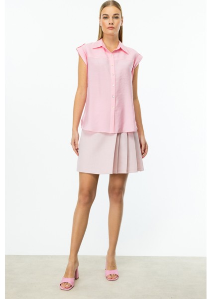 Kadın Omzu Apoletli Düğmeli Bluz 3050 Pembe modelleri