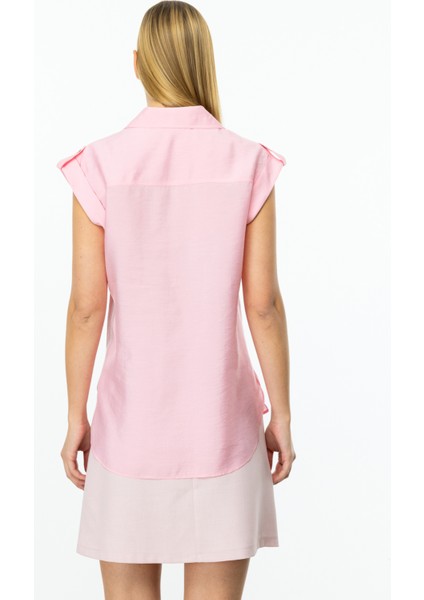 Kadın Omzu Apoletli Düğmeli Bluz 3050 Pembe fırsatları