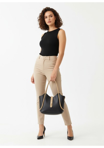 Siyah-Krem Kadin Yavrulu Omuz Çanta