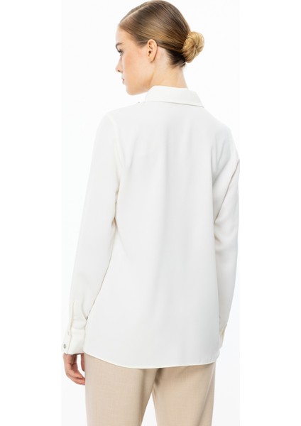 Kadın Çift Kapak Cepli Düğmeli Bluz 3026 Ekru fırsatları