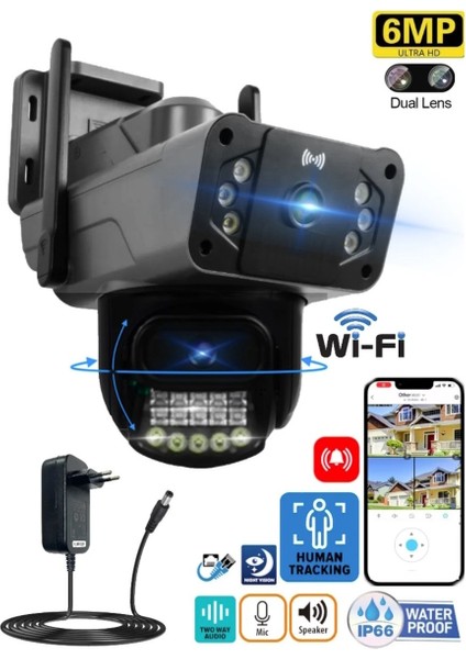 Pro Rtx Çift 3024 Lensli Hareketli Wi-Fi Akıllı Ip Güvenlik Kamerası Fullhd 1080P Türkçe (O-Kam) Uygulama
