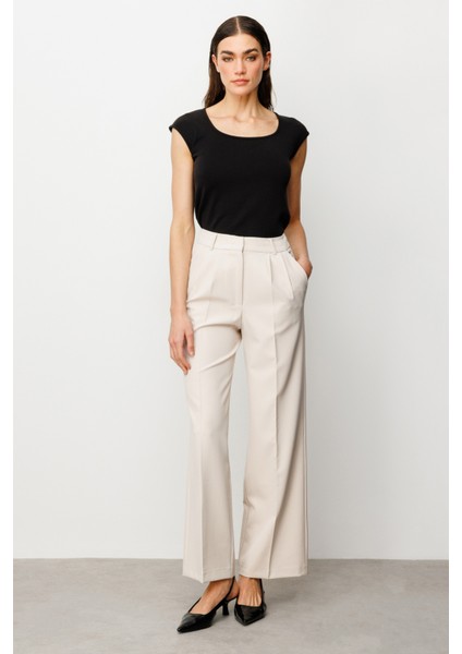 Kadın Pileli Bol Paça Pantolon 2010 Kum