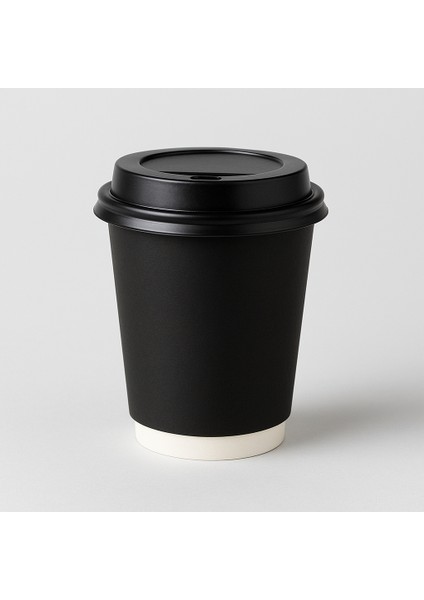 8 Oz Double Wall Siyah Görünüm Karton Bardak + Siyah Kapaklı 25'li fiyatları