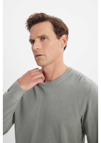 Pamuklu Standart Fit Normal Kesim Bisiklet Yaka Jakarlı Triko Kazak fırsatları