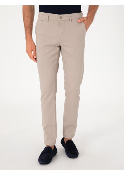 Erkek Taş Slim Fit Pamuk Karışımlı Kanvas Pantolon 50305640-VR049