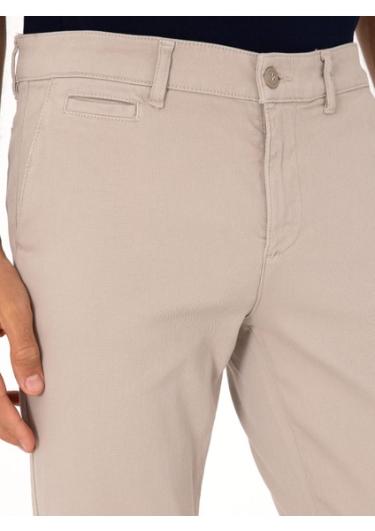 Erkek Taş Slim Fit Pamuk Karışımlı Kanvas Pantolon 50305640-VR049