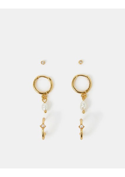 Z Inci Küpe Set x 3 Altın Kaplama fırsatları