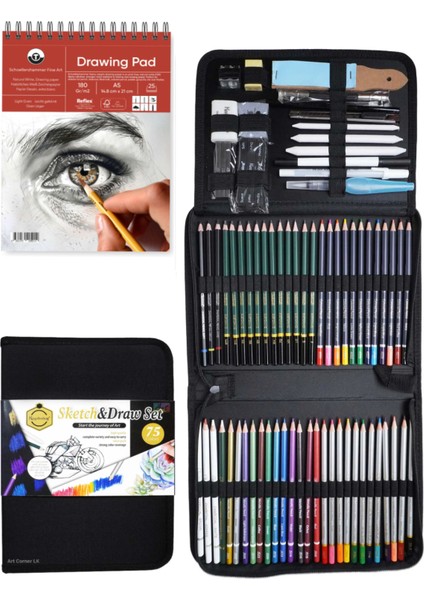 Keep Smiling Çizim ve Boyama Seti 75’li+ Eskiz Defteri A5 120 gr 50YP-ÇIZIM Defteri 180 gr A5 20 Yp