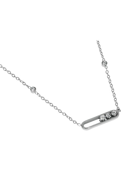 Kadın Hareketli Üç Taş Model Çelik Kolye