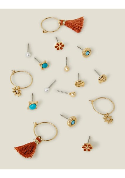 Çiçek ve Halka Küpe Set x 8