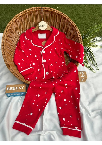 Yıldız Baskılı Pijama Takımı Kırmızı