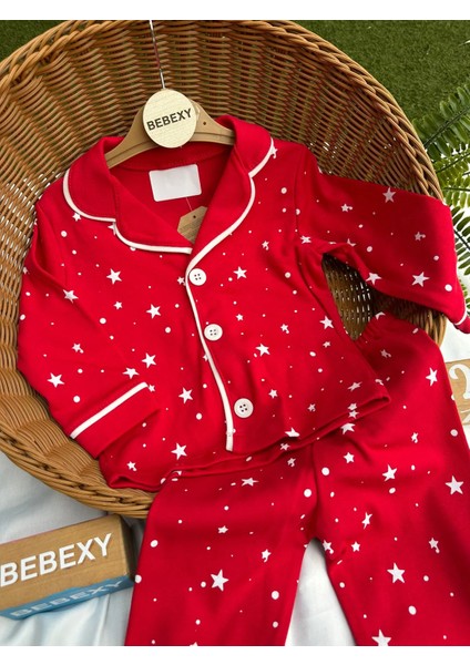 Yıldız Baskılı Pijama Takımı Kırmızı fiyatları