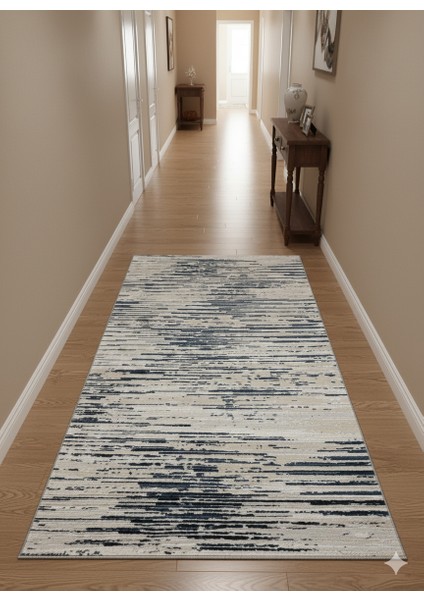 Laura Koleksiyonu Koridor Mutfak Yatak Odası Halısı Makine Dokuma Saçaksız Mavi Gri Yolluk
