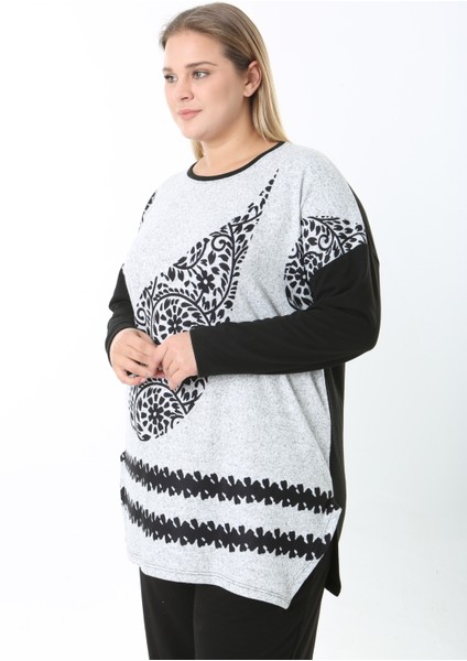 Yünlü Viskon Desenli Likralı Kadın Büyük Beden Tunik fiyatları