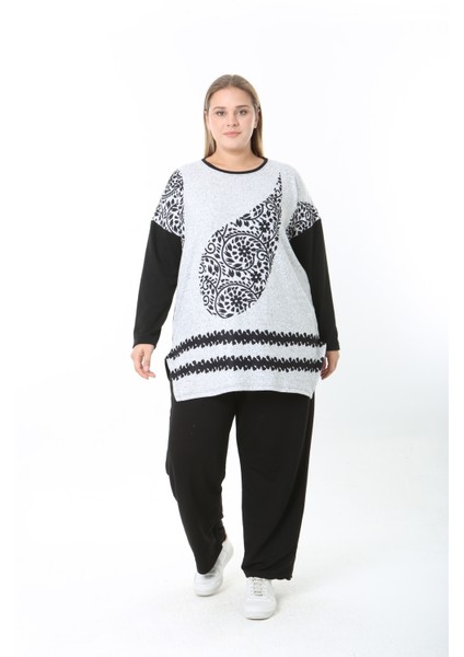 Yünlü Viskon Desenli Likralı Kadın Büyük Beden Tunik fırsatları