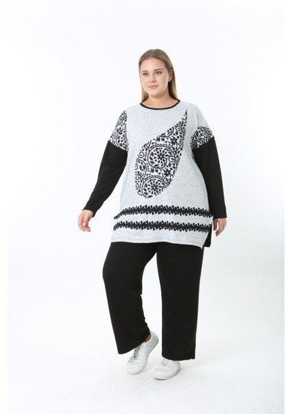 Yünlü Viskon Desenli Likralı Kadın Büyük Beden Tunik indirimleri