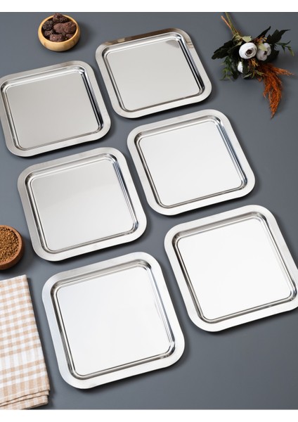 6’lı Tek Kelebekli Kare Metal Sunum Tepsisi Seti – Gold Detaylı Kahve Yanı Lokum/çerez Ikram Tabağı