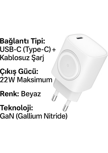 2’si 1 Type-C Çıkışlı Telefon- Apple Watch Akıllı Saat Wireless Kablosuz Destekli Şarj Adaptörü fırsatları
