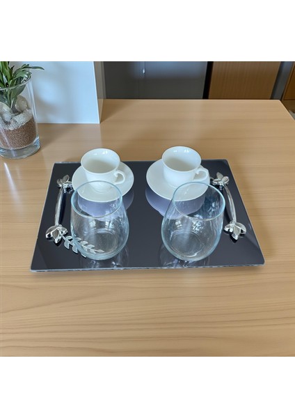 2 ‘li Söz Veya Nişan Yüzük,kahve Servisi Için Altın-Gümüş Yapraklı.kare-Altıgen Şeklinde Cam Tepsi modelleri