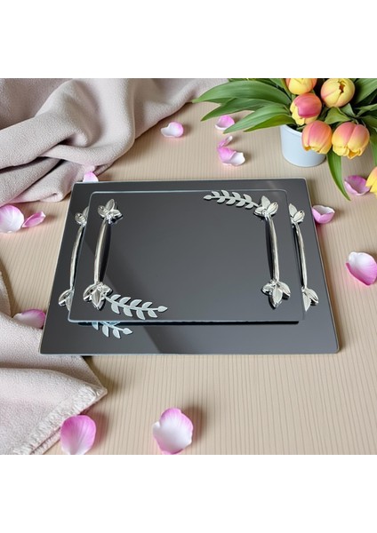 2 ‘li Söz Veya Nişan Yüzük,kahve Servisi Için Altın-Gümüş Yapraklı.kare-Altıgen Şeklinde Cam Tepsi fırsatları