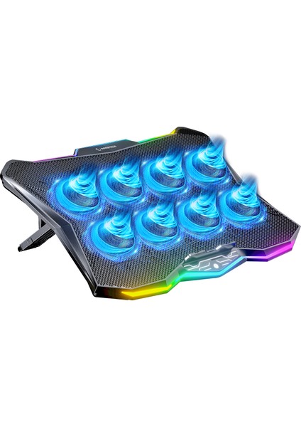 RC16 Octal 8 Fanlı Rgb Işıklı 14 - 17.3 Inç 10 Rgb Modlu Notebook Soğutucu Stand Laptop Soğutucu