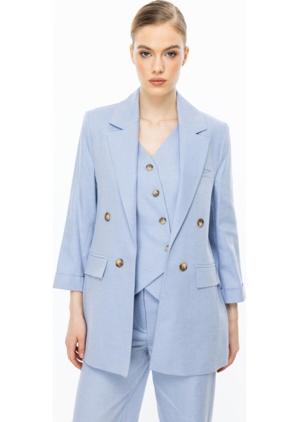 Kadın Duble Kol Astarsız Ceket 4072 Mavi