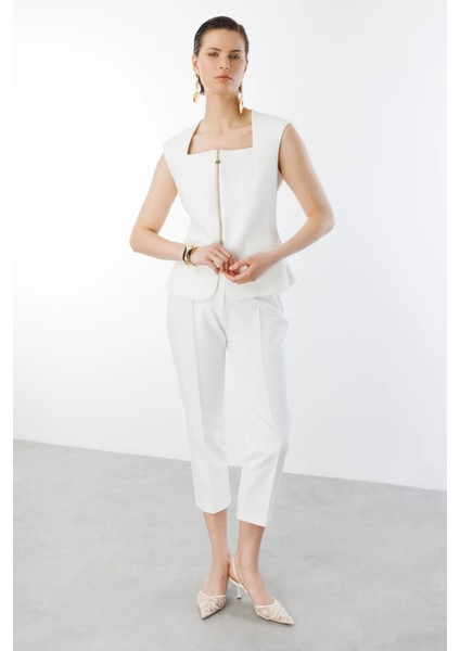 Kadın Yandan Cepli Duble Paça Pantolon 6524 Ekru fiyatları