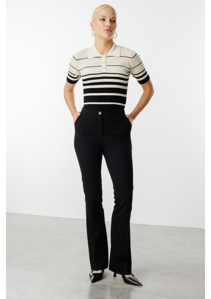 Kadın Beli Lastikli Bol Paça Pantolon 2074 Siyah