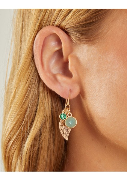 Taşlı Yaprak Küpe