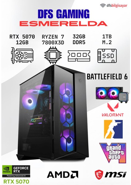 Dfs Gamıng Esmeralda Ryzen 7 7800X3D-B650M-RTX 5070 12GB-32GB Ddr5 Ram-1tb M.2 Ssd-Oyuncu Bilgisayarı Sistem Tavsiyesi