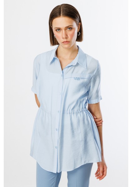 Kadın Beli Bağcıklı Düğmeli Bluz 3342 Buz Mavi fiyatları