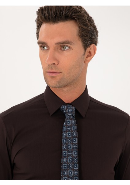 Erkek Koyu Kahverengi Slim Fit Non Iron Pamuk Karışımlı Klasik Gömlek 50305838-VR084 fiyatları