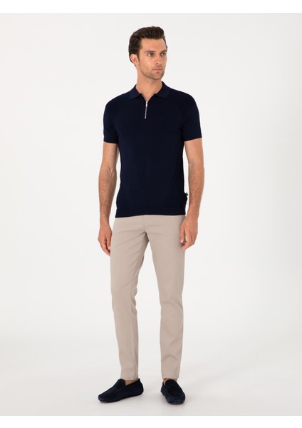 Erkek Taş Slim Fit Pamuk Karışımlı Kanvas Pantolon 50305640-VR049