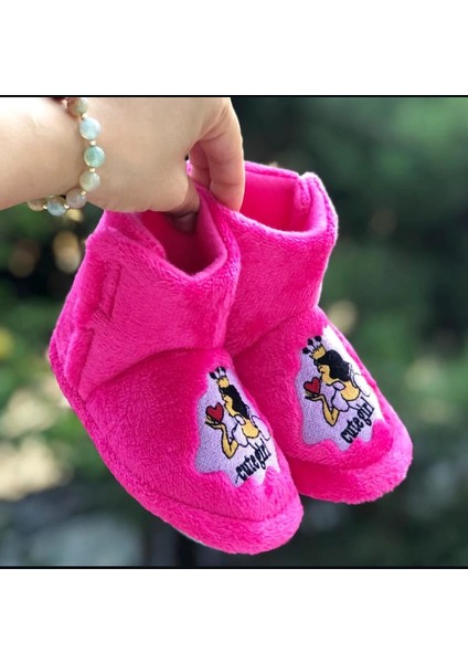 Kız Çocuk Cırt Cırtlı Panduf Sindirella Figürlü Yumuşak Esnek Kaydırmaz Taban Anaokulu Kreş Ev Ayakkabısı