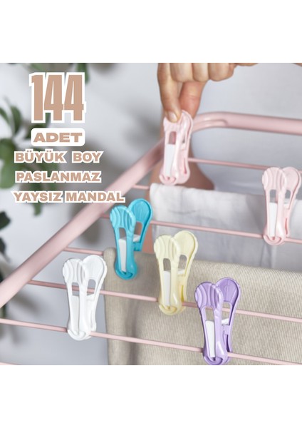 144 Adet Yaysız Çamaşır Mandalı Iz Yapmaz Kırılmaz Paslanmaz Süper Güçlü (Karışık Renk)