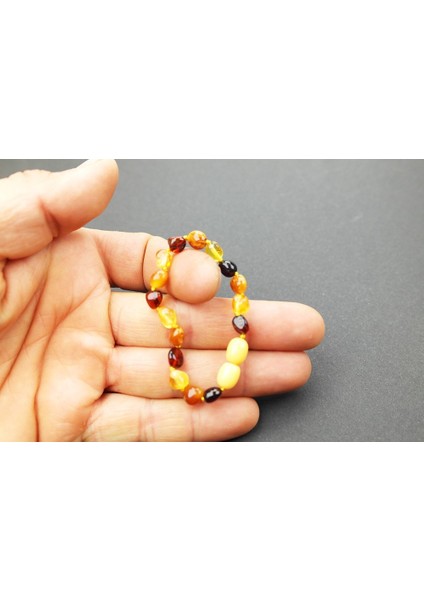 Gökkuşağı Renkli Doğal Kesim Damla Kehribar Bebek Bileklik fırsatları