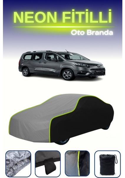 Siyah-Gri-Siyah [toyota Proace Verso 2 Swb] Uyumlu Neon Fitilli Araba Brandası, Su ve Toz Geçirmez