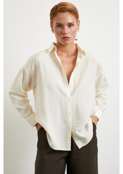 Çift Çizgili Modal Gömlek Ekru modelleri