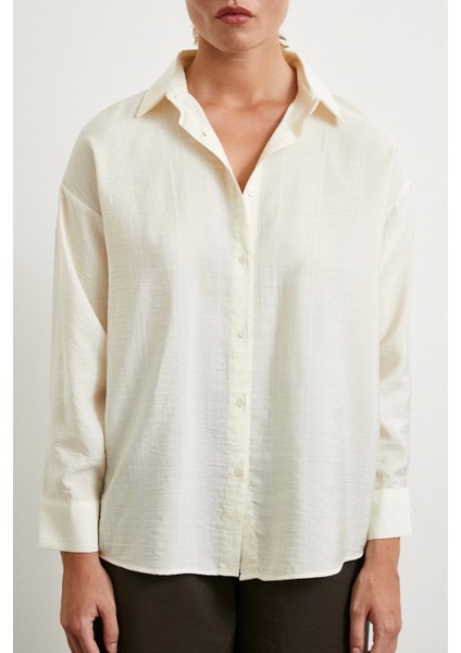 Çift Çizgili Modal Gömlek Ekru fırsatları