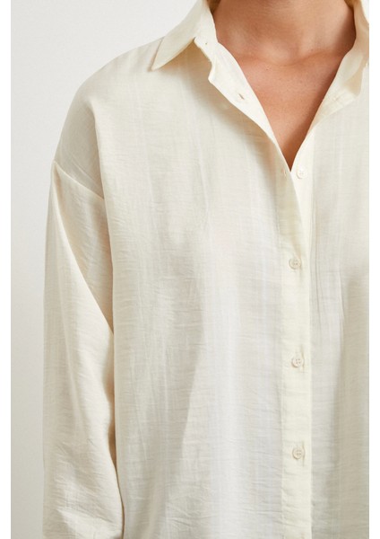 Çift Çizgili Modal Gömlek Ekru indirimleri