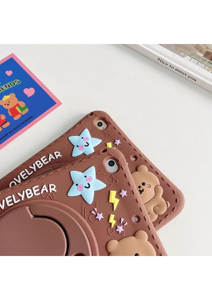 Apple iPad 9.nesil 10.2 Inc Çocuklar Için Askılı 360 Derece Standlı Soft Silikon Lovelybear Kılıf A2602 A2604 indirimleri