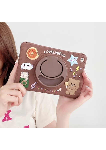 Apple iPad 9.nesil 10.2 Inc Çocuklar Için Askılı 360 Derece Standlı Soft Silikon Lovelybear Kılıf A2602 A2604